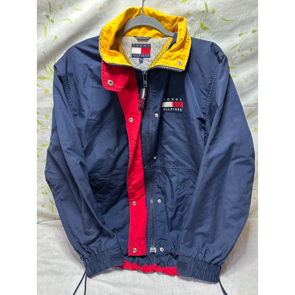 Vintage Tommy Hilfiger Sailing Jacket Navy Blue Red Yellow Mens Medium